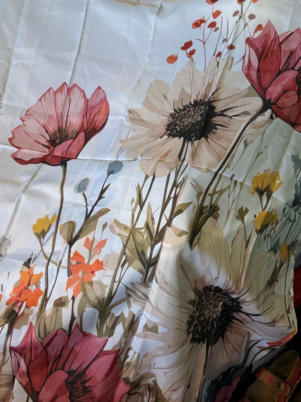 Grey Highland Cow Shower Curtain with Floral & Butterfly Accents